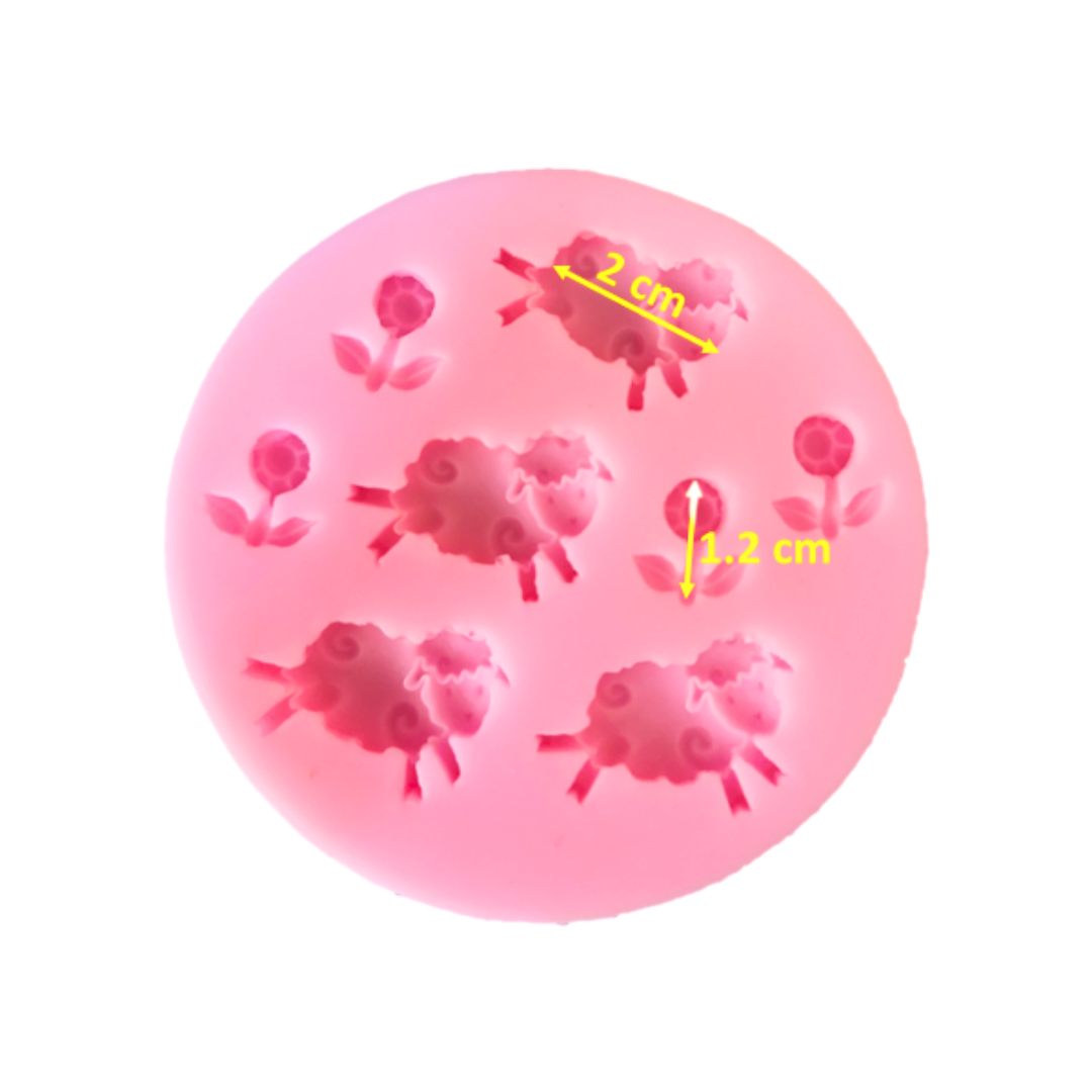 Molde de Silicona Ovejas y Flores 3D Mini