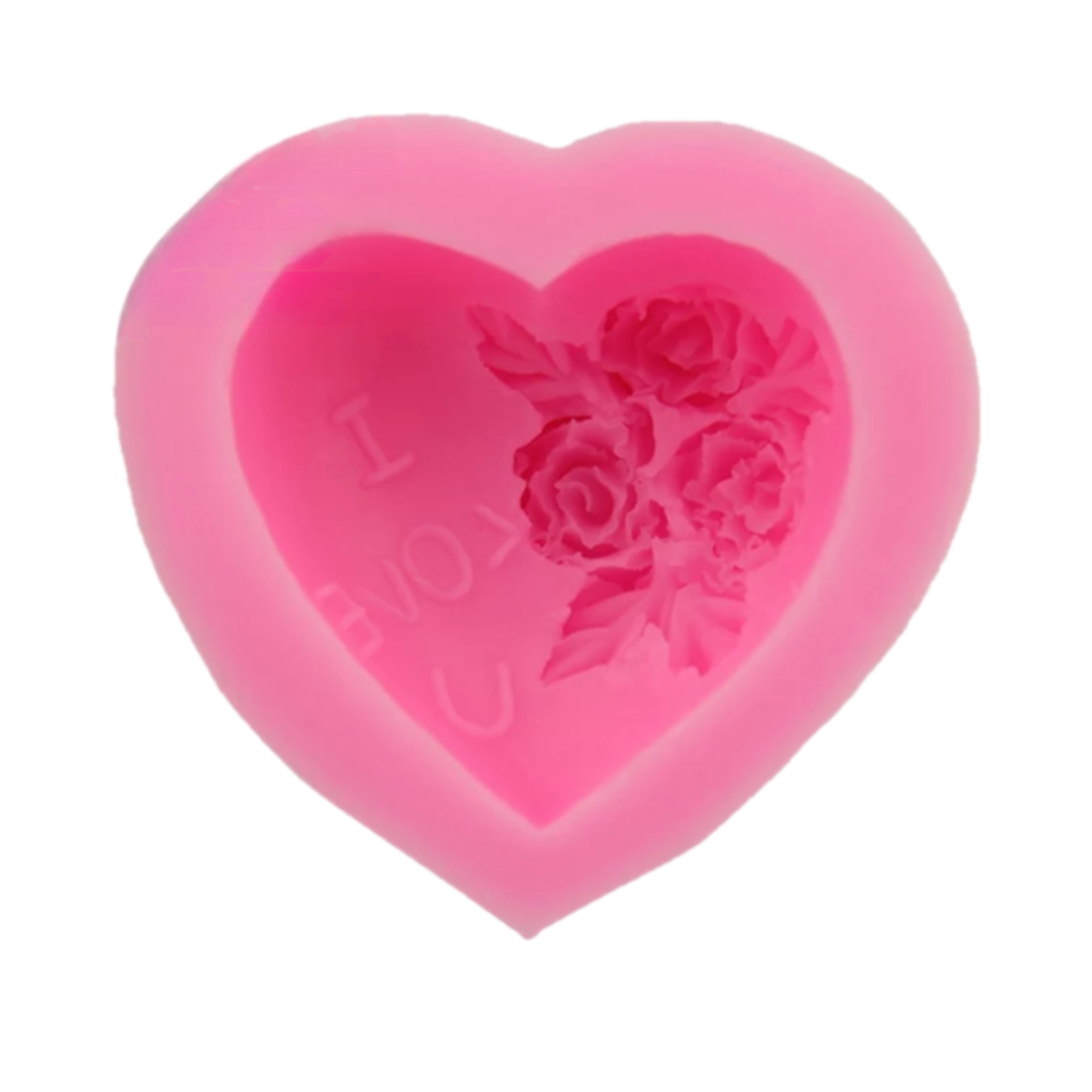 Molde de Silicona Corazón con Rosas y Frase “I Love U”