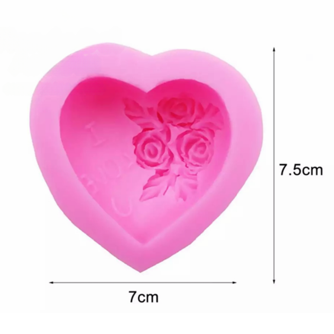 Molde de Silicona Corazón con Rosas y Frase “I Love U”