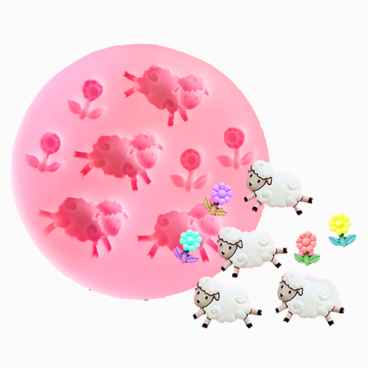 Molde de Silicona Ovejas y Flores 3D Mini