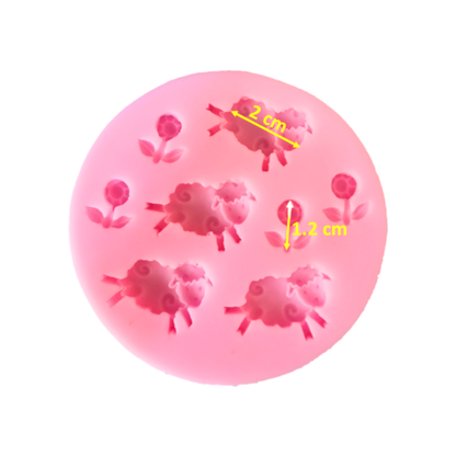 Molde de Silicona Ovejas y Flores 3D Mini