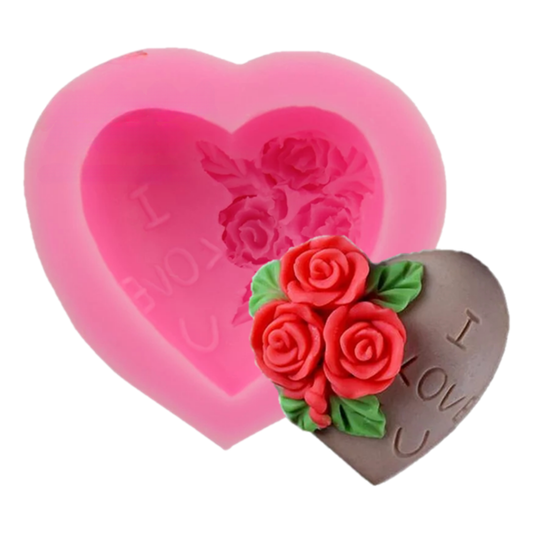Molde de Silicona Corazón con Rosas y Frase “I Love U”