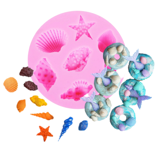 Molde de Silicona Conchas Marinas y Estrellas de Mar